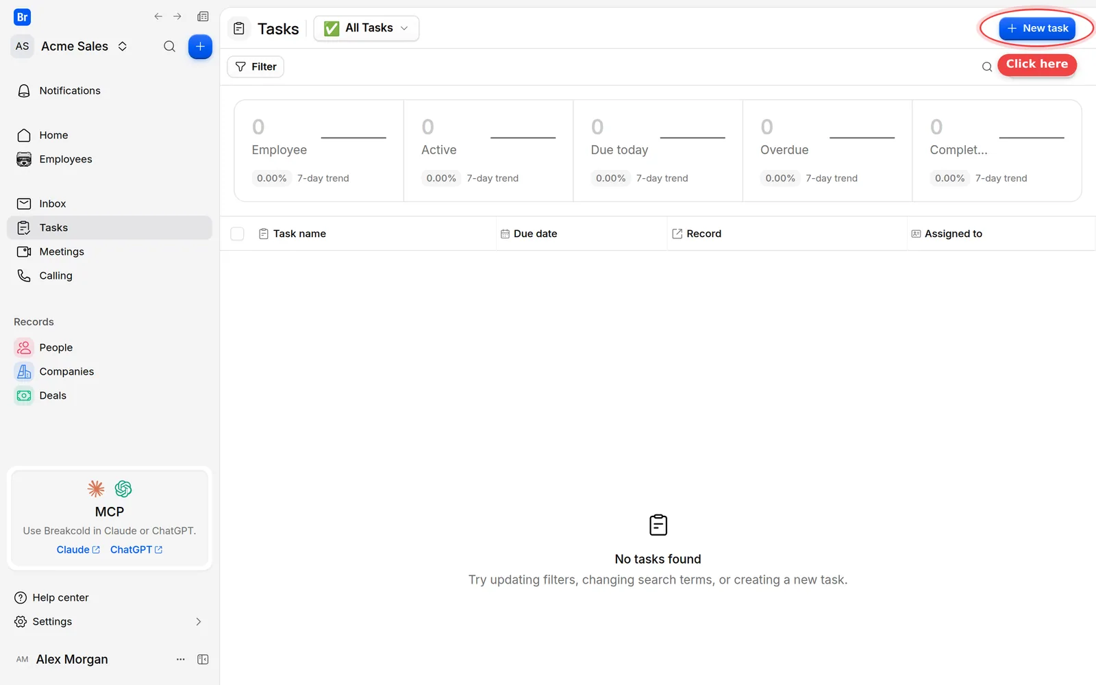 The New task button at the top right of the Tasks page