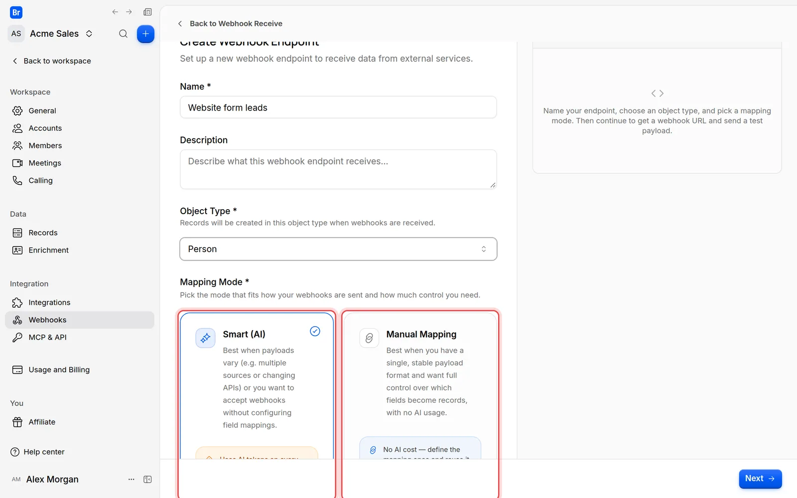 The two mapping modes, Smart (AI) and Manual Mapping