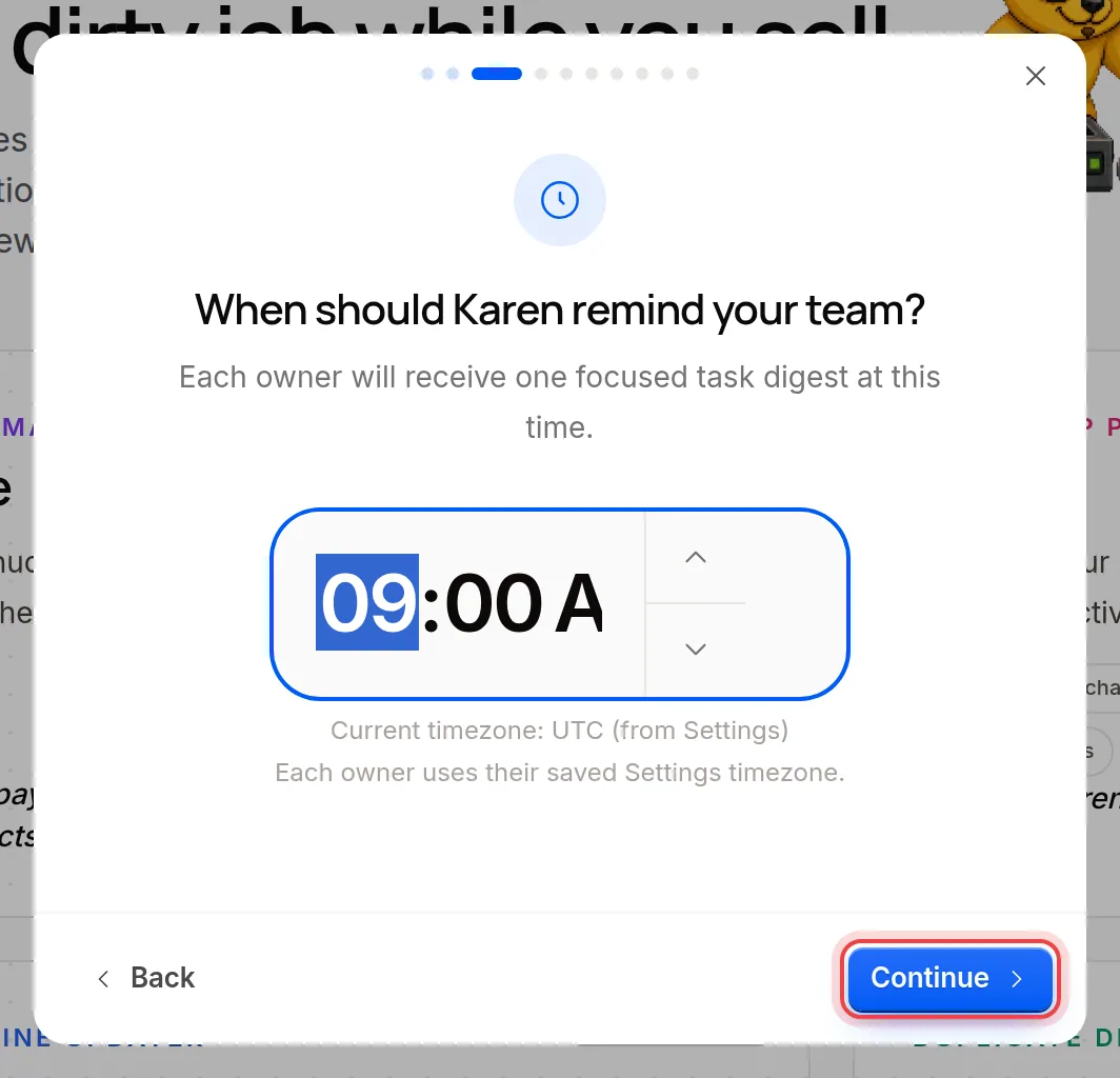The time of Karen's daily task digest