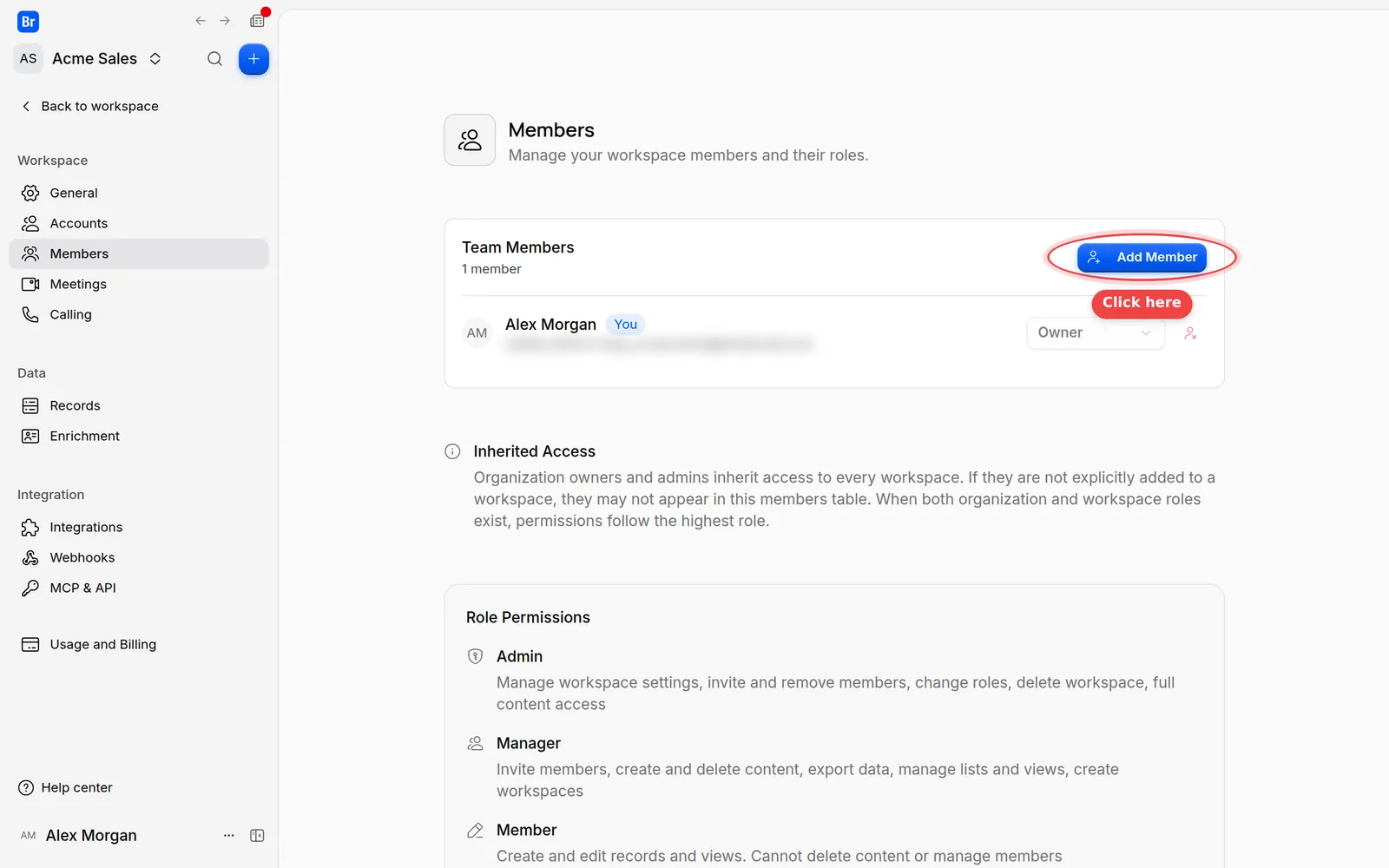 The Add Member button at the top of the Members settings page