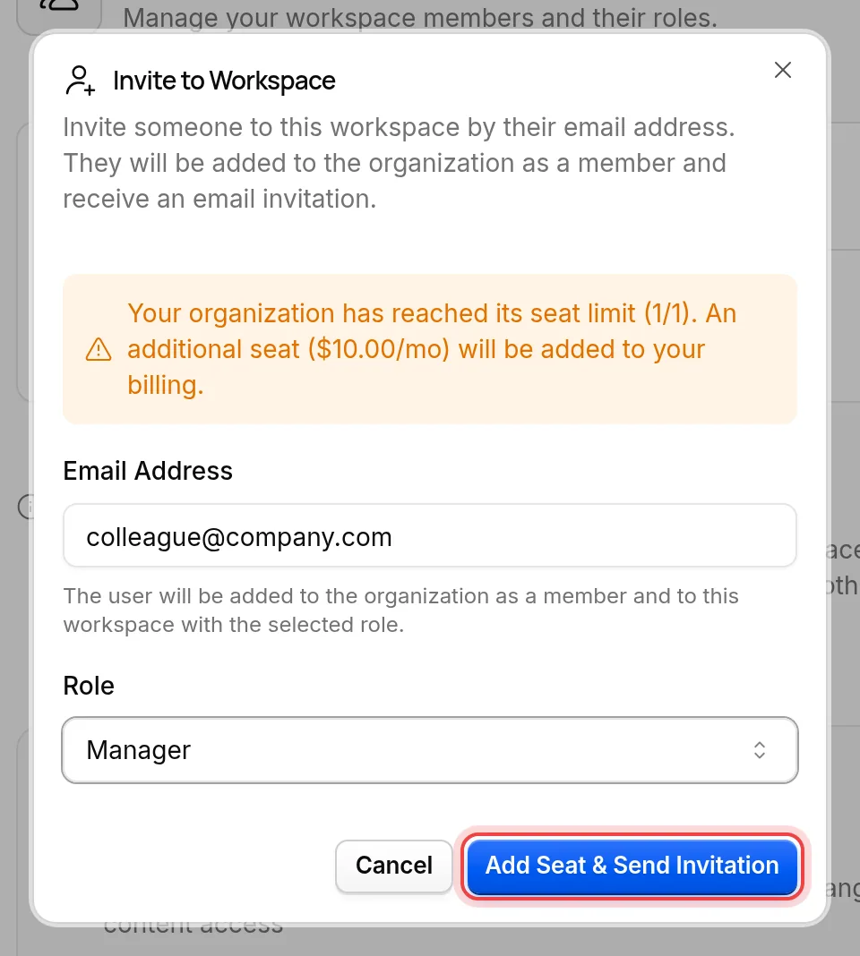 The button that sends the invitation