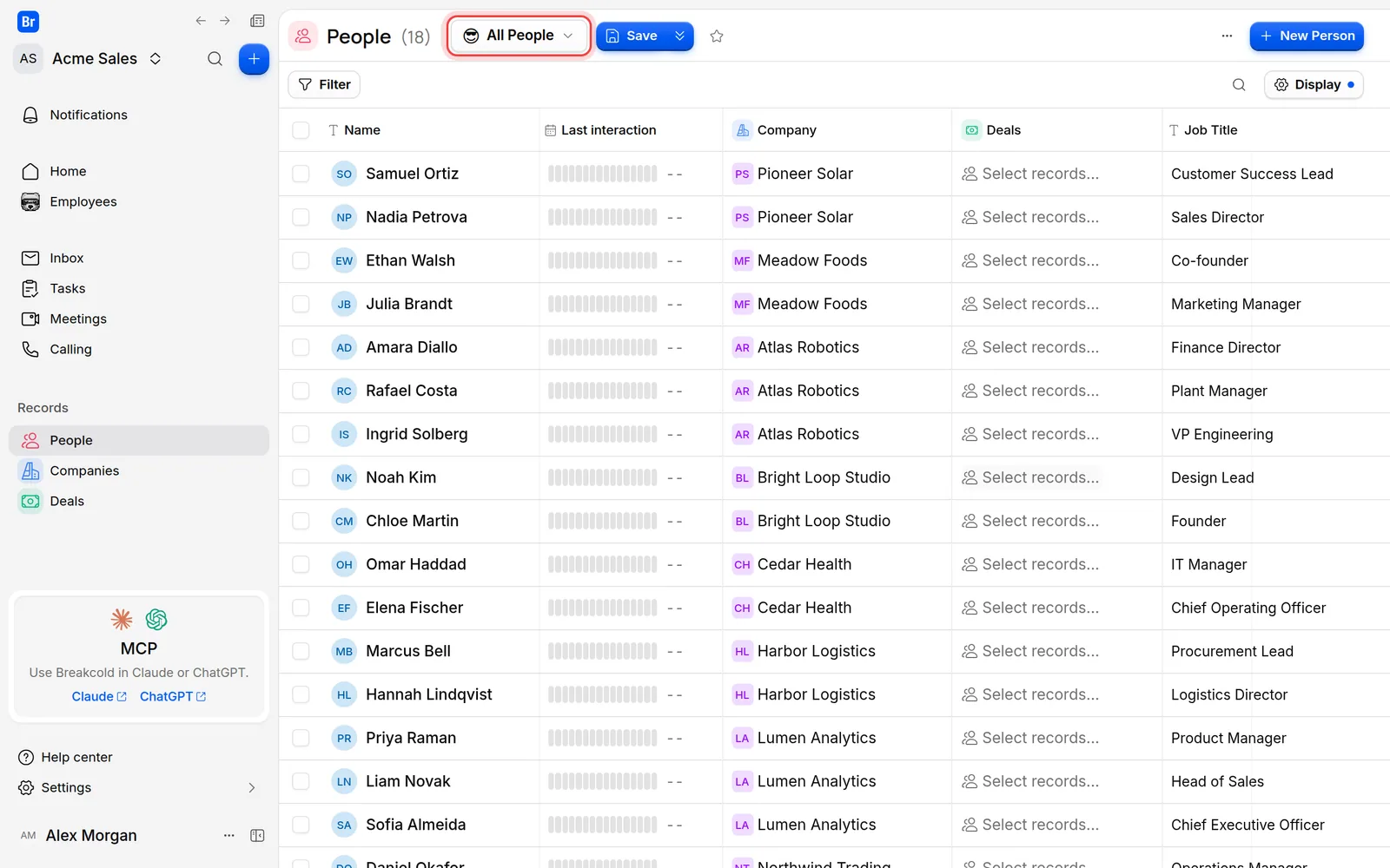 The name of the current view, All People, at the top left of the list