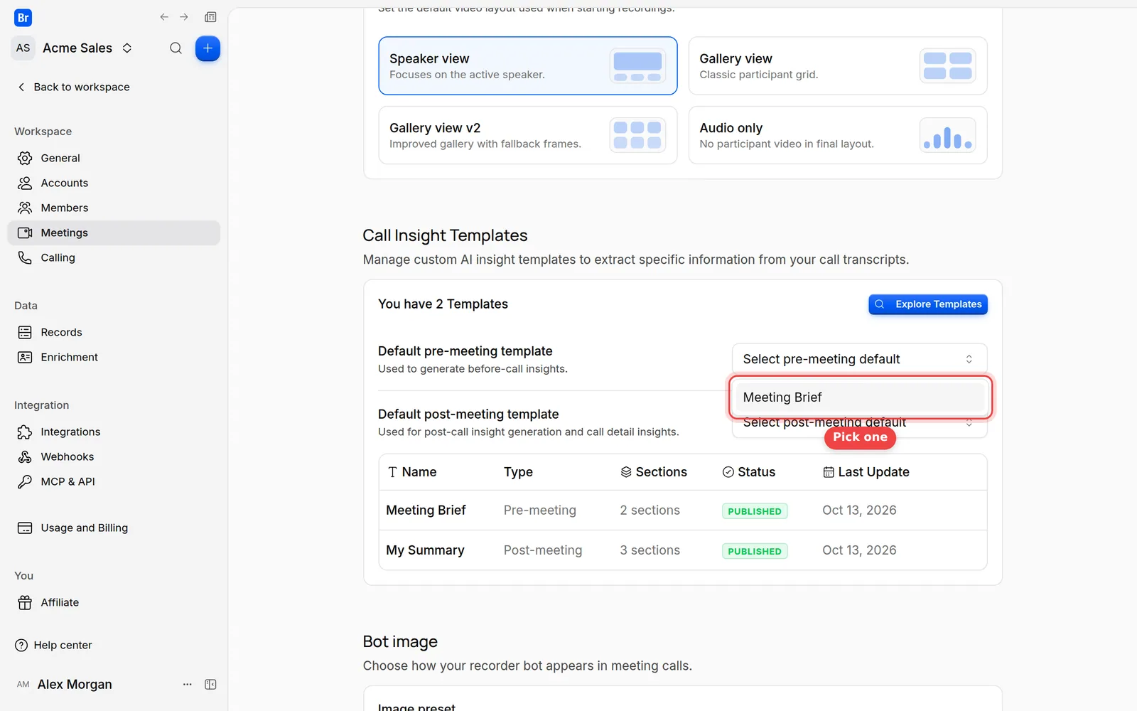 The list of published pre-meeting templates